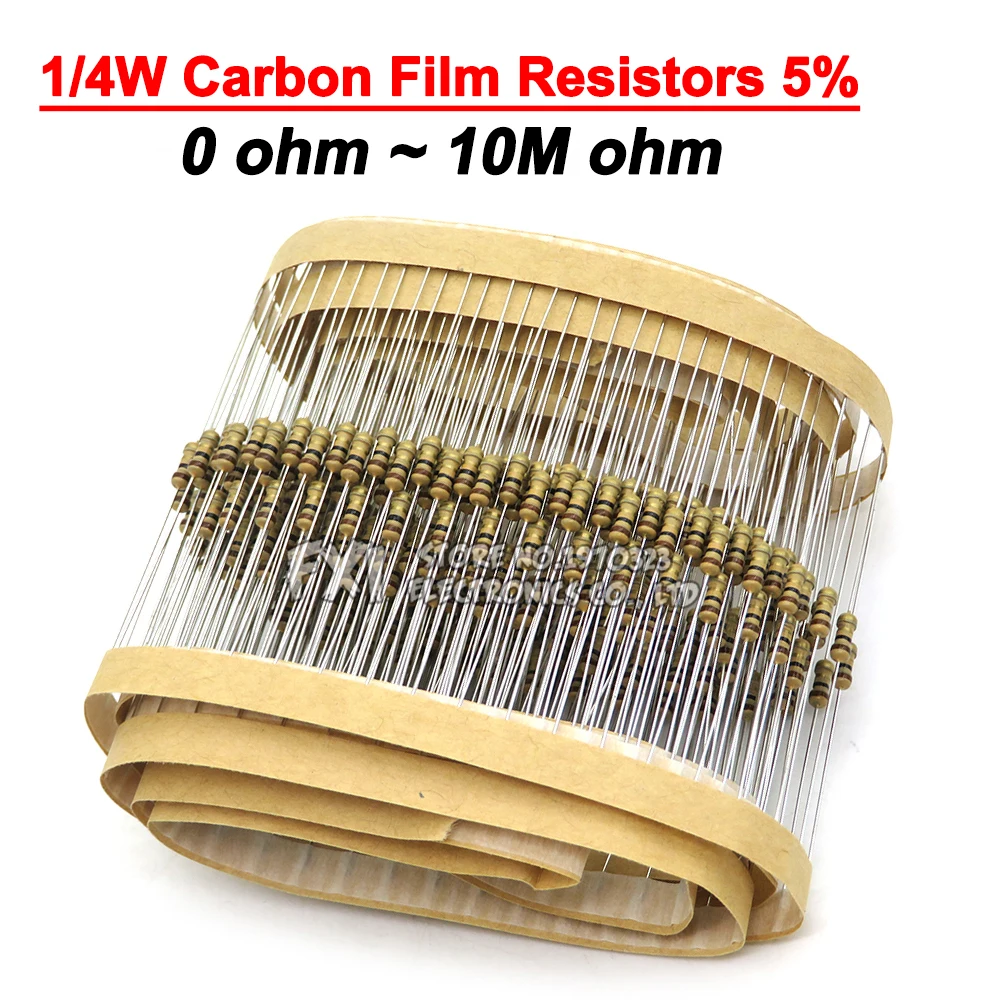 Resistencias de película de carbono 100 piezas 1/4W 5% 1R-10M 10R 47R 100R 220R 1K 10K 4K7 100K 560K 1M 3M3 ohm ibuw Color Ring Resistance