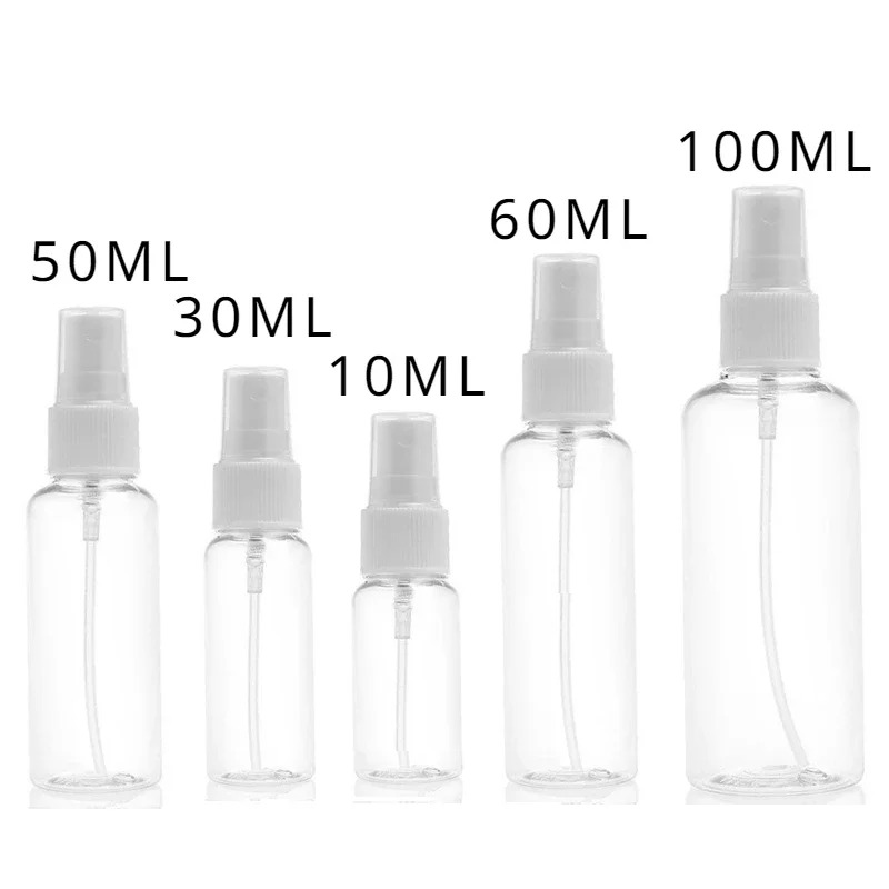 3/5/10 Uds. Botella pulverizadora portátil de plástico PET transparente recargable 10ml 30ml 50ml 60ml 100ml contenedor de Perfume vacío