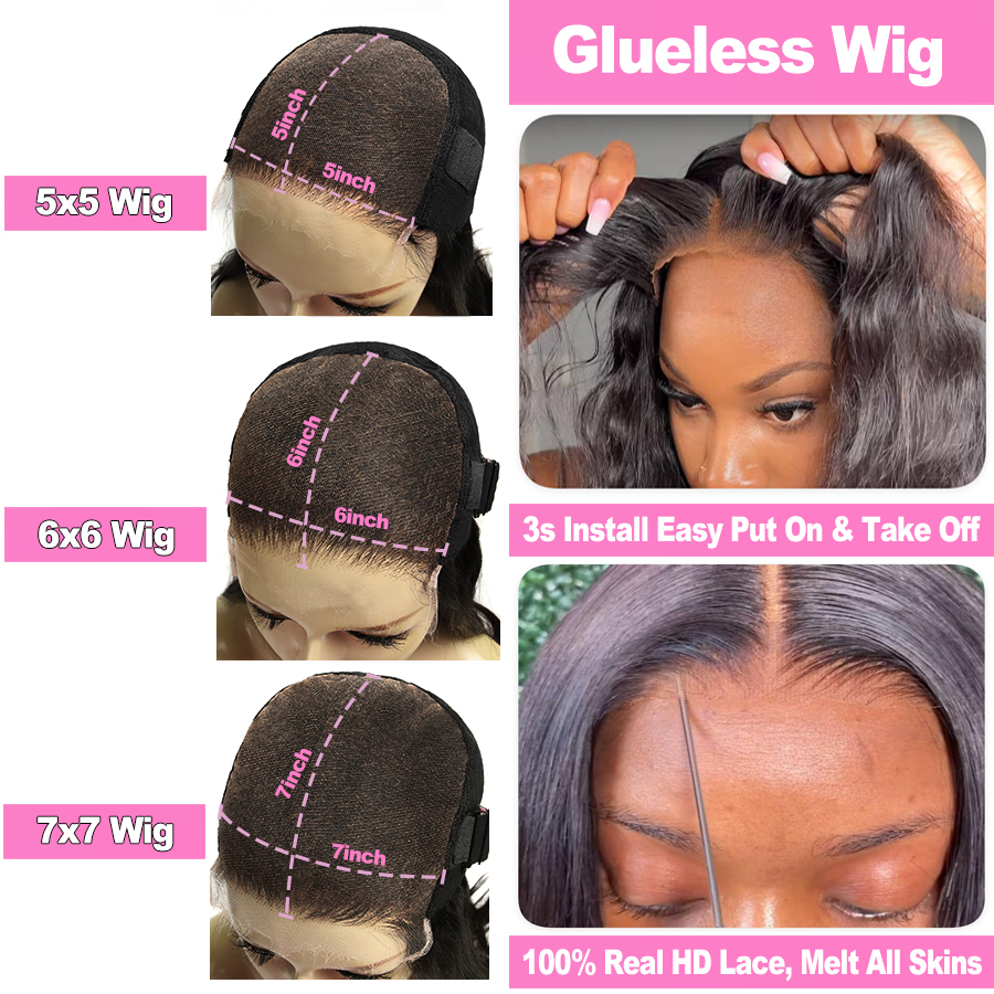 와우 엔젤 글루리스 가발 7x7/6x6/5x5 HD 레이스 클로저 가발 실크 스트레이트 멜트 스킨 딥 파트 여성용 인간의 머리 가발 준비 완료