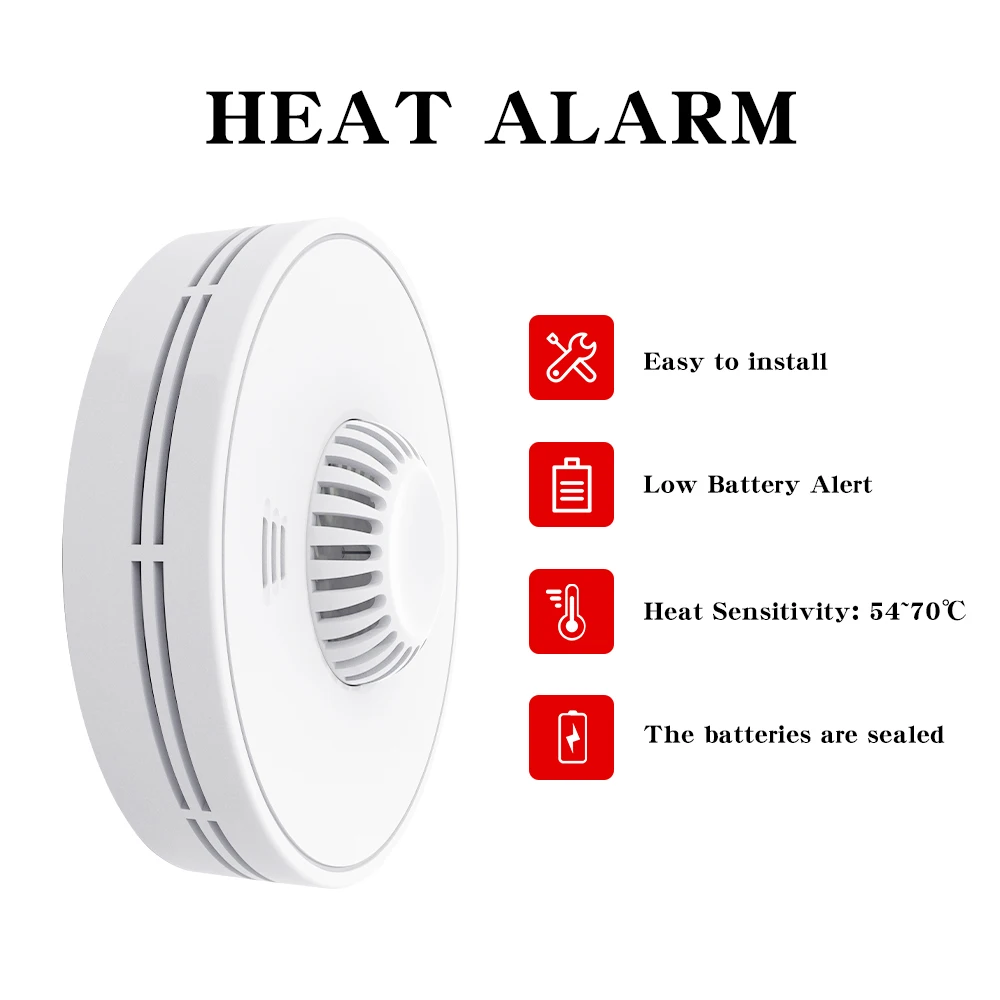V-COME allarme termico autonomo con batteria al litio sigillata da 10 anni, rilevatore di calore da cucina con grande pulsante di prova e silenzio, BS 5446-2 VH01
