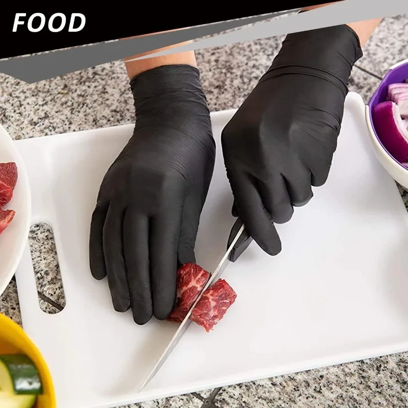 Gants jetables en Nitrile noir PVC, 10/20/50/100 pièces, imperméables sans Latex, pour la réparation automobile, gants de travail pour la teinture des cheveux en toute sécurité des aliments
