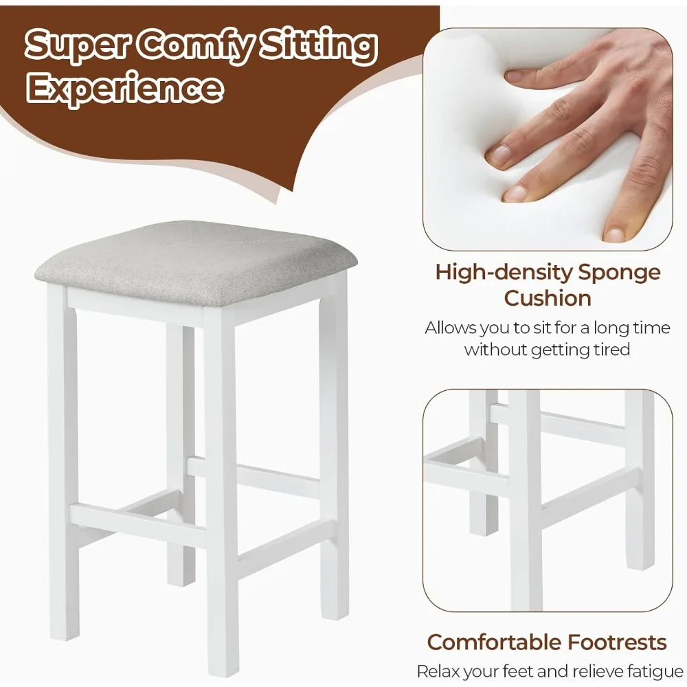3-Piece Dining Table Set, Counter-Height Bar Table with 2 Upholstered Bar Stools, Rubber Wood Legs, Anti-Slip Foot Pads,