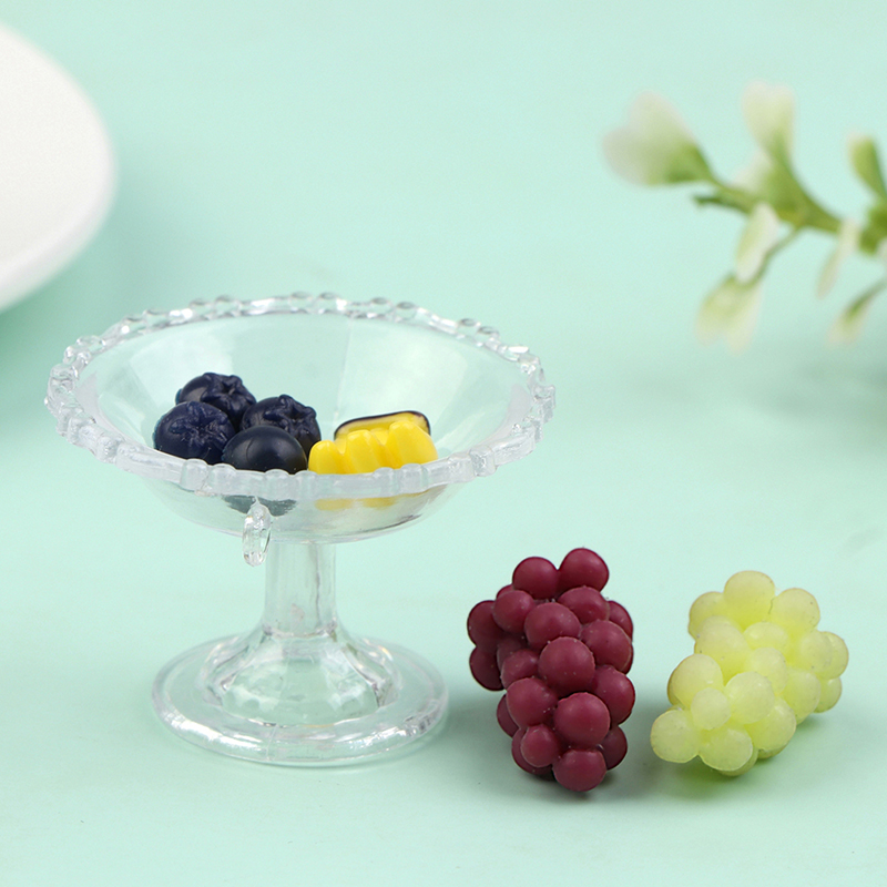 1 juego 1:12 casa de muñecas en miniatura, soporte para postres, pasteles, bandeja de frutas con juguete de decoración de frutas, Mini postre de tarde, comida, juguete de cocina