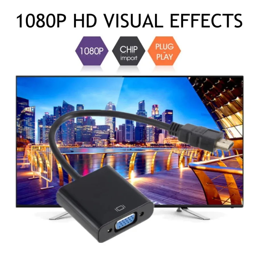 Hd 1080p hdmi-compatível com conversor de cabo vga com fonte de alimentação de áudio macho para fêmea conversor adaptador para pc tv tablet portátil