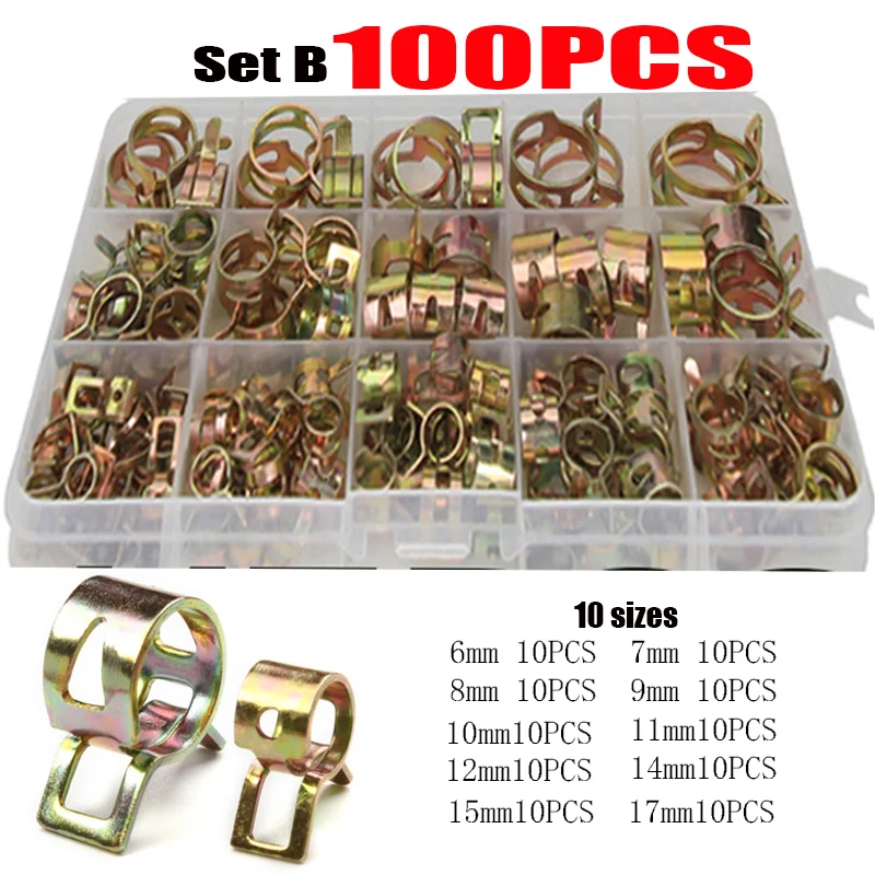 75/100/155 Uds Clips de resorte para camión y coche, Kit surtido de abrazaderas de tubo de manguera de agua y aceite de combustible