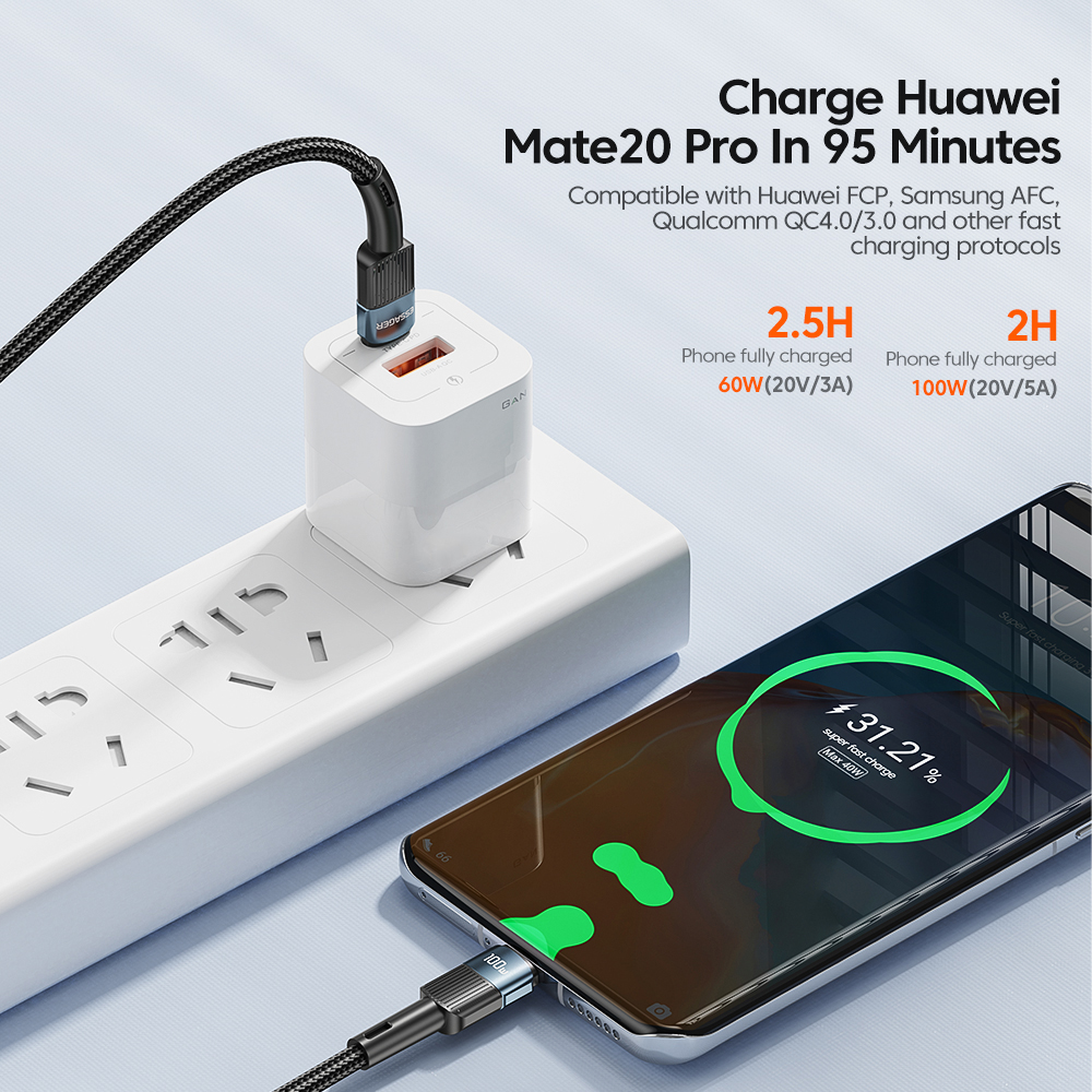 Essager 100W USB tipo C a USB C Cable USB-C PD Cable de carga rápida para Macbook Samsung Xiaomi tipo-c Cable USBC 3M