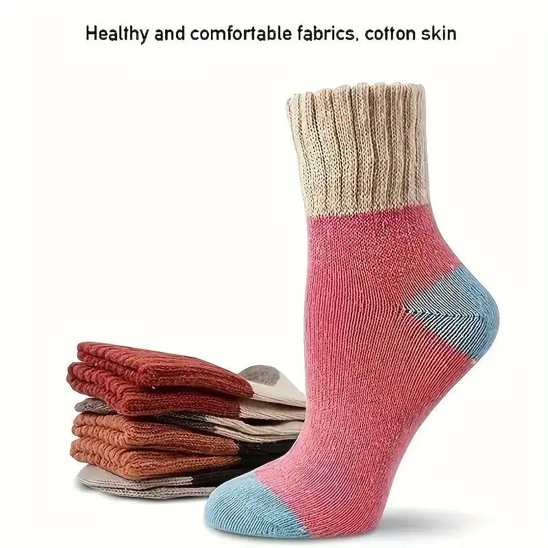 5 pares de calcetines cómodos suaves térmicos de moda, calcetines deportivos al aire libre cálidos informales versátiles para otoño e invierno