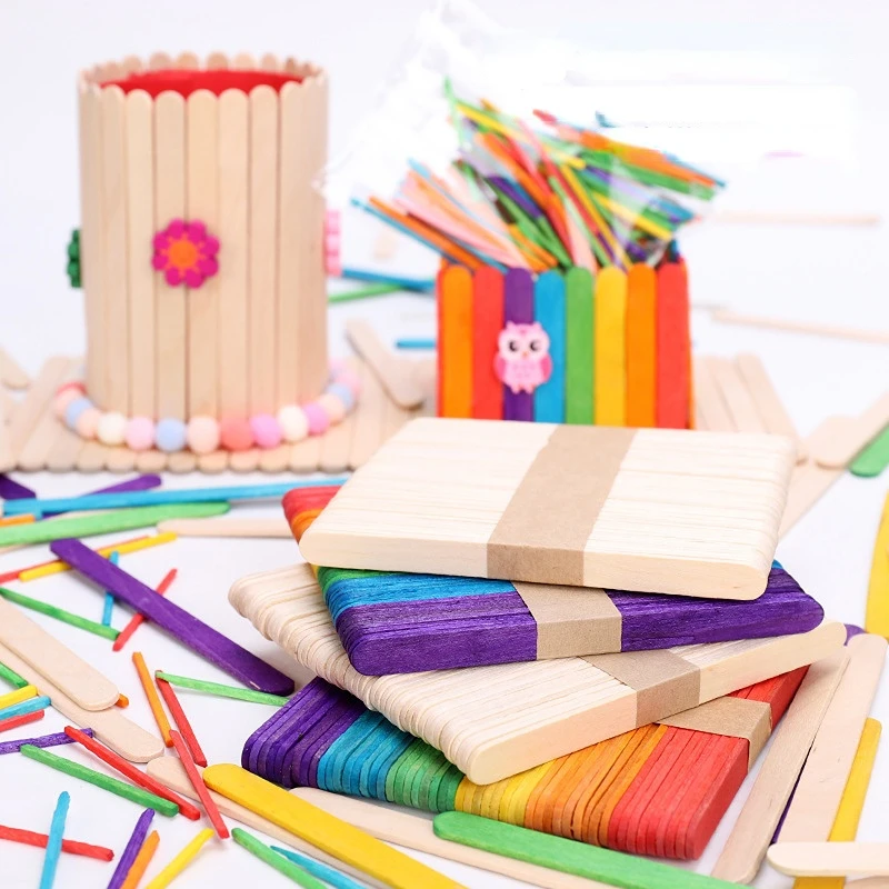 ศิลปะสร้างสรรค์ 50 ชิ้น DIY ไม้ Sticks งานฝีมือมือ Ice Cream Sticks ที่มีสีสันของเล่นเพื่อการศึกษาเด็ก Handmade วัสดุเด็กของขวัญ