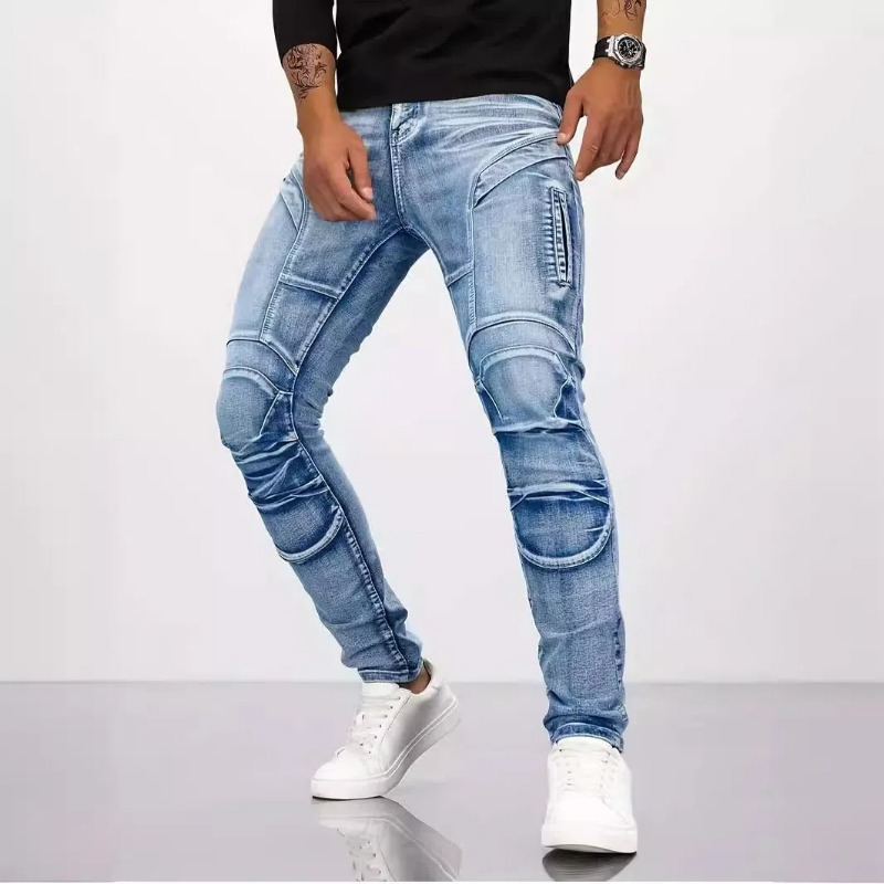 Trendy Jeans Herren Kleine Gerade Bein Denim Design Hosen Neue Slim Fit Kleine Loch Lange Hosen High Street Klassische Hohe qualität
