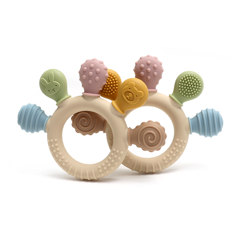 Neue hand multicolor Silikon Baby Ring Beißring Angst Zahnen Spielzeug 0-12 Monate Kauen Perlen Sensorische Zahnfleisch Relief schnuller Baby