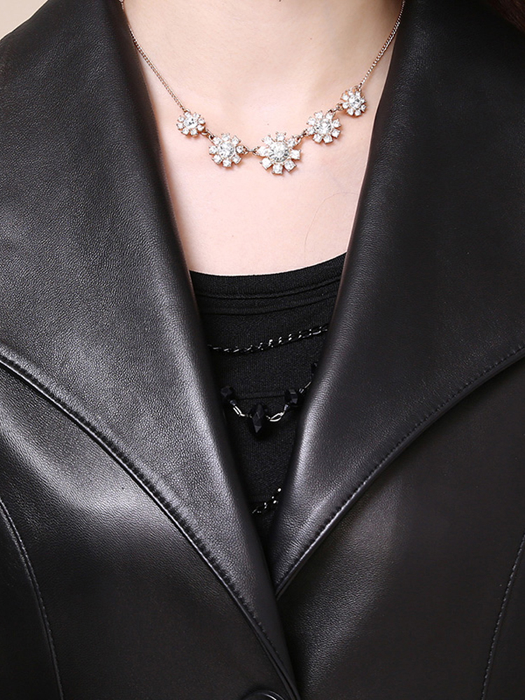 Nerazzurri ฤดูใบไม้ผลิฤดูใบไม้ร่วงสีดำ Faux หนังเสื้อผู้หญิงแขนยาว Slim Fit Elegant แจ็คเก็ตหนังผู้หญิง2021