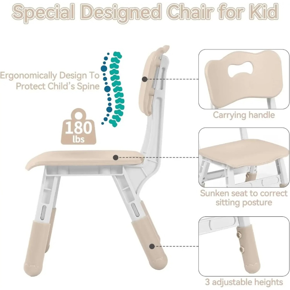 Kids Table and  Height-Adjustable Toddler Table and Chairs Set with Graffiti Desktop, 23.6''L x 23.6''W