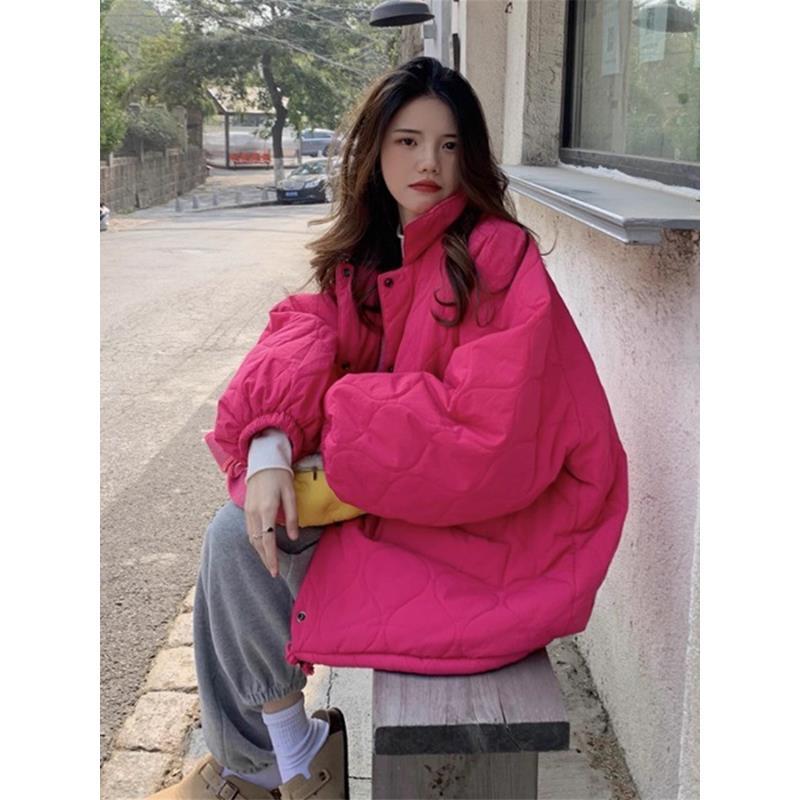 軽量コットンジャケットの女性の冬のドラゴンフルーツカラールーズ BF スタイルパンコート綿アウター女性春シーズン