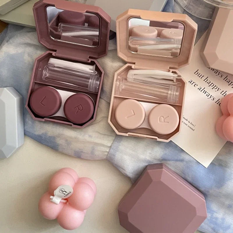 1PC 캔디 컬러 콘택트 렌즈 상자 여행 키트 홀더에 대 한 트위터 흡입 스틱 세트와 솔리드 컬러 휴대용 콘택트 렌즈 케이스