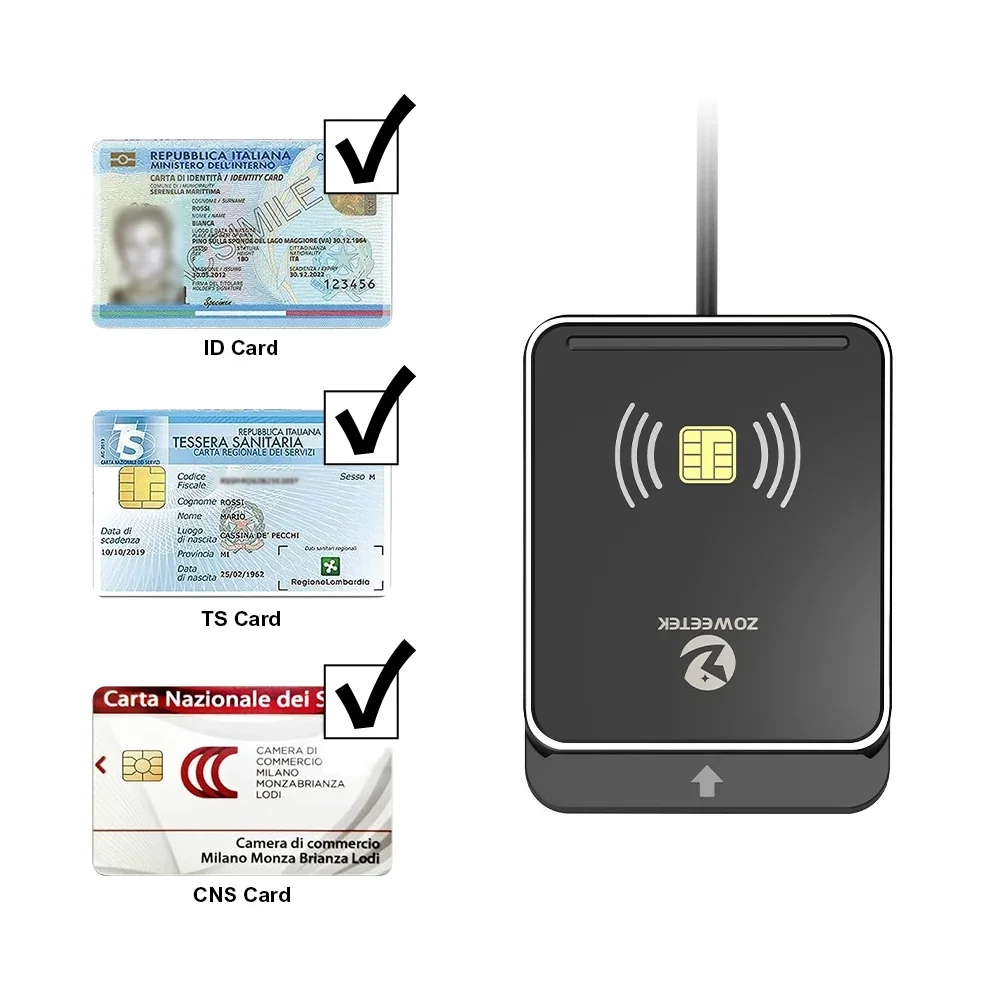 Zoweetek-CIE Identidade Smart Card Reader, Compatível com Windows, DNI, CRS, CNS