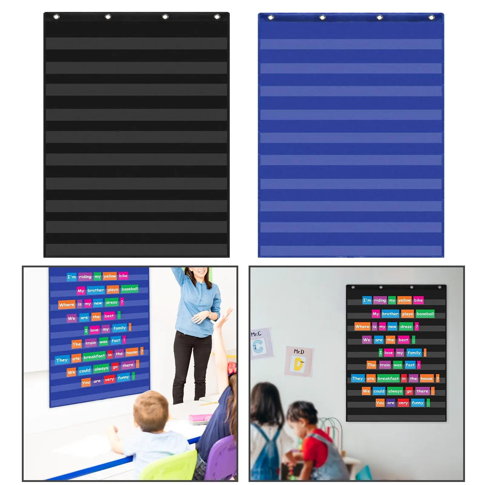 Grafico da appendere a 10 tasche, materiale didattico per l'apprendimento delle strisce di frasi