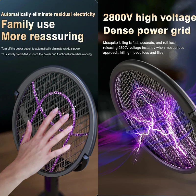 Matamoscas multifuncional 2 en 1, raqueta eléctrica retráctil, matamoscas USB recargable, electrodoméstico
