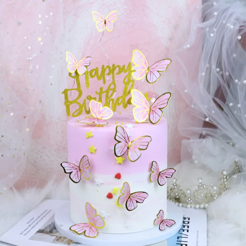 10 Stück Dessert Kuchen Dekor Schmetterling Stempeln Gold Schmetterling Kuchen Topper Prinzessin Mädchen Hochzeit Alles Gute zum Geburtstag Party Dekor