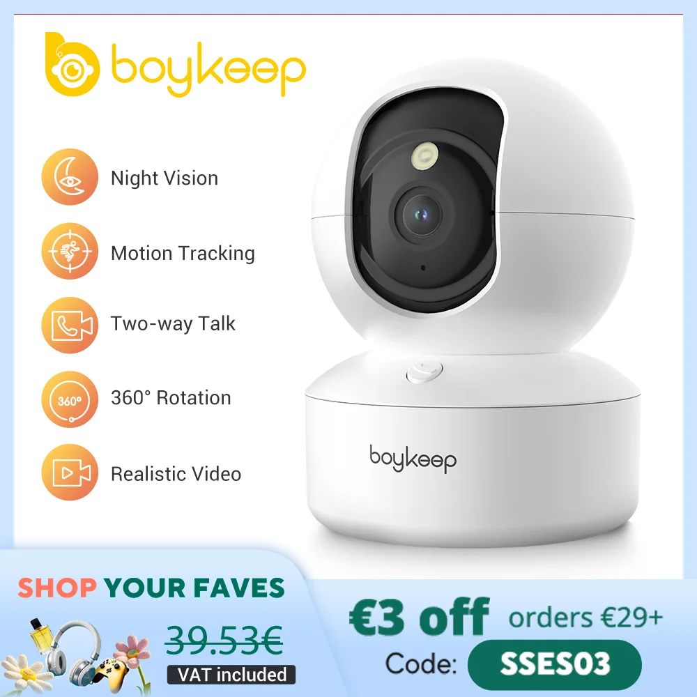 BoyKeep 3MP WiFi IP Kamera Smart Baby Monitor Home Security 5G WiFi Indoor IP Automatische Tracking 24/7 Video überwachung