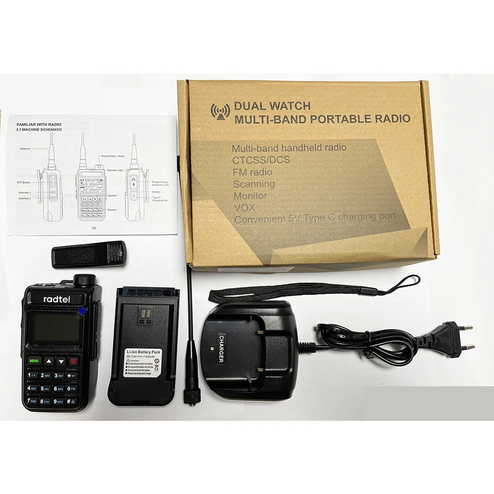 Radtel RT-890 양방향 라디오 워키토키 AM 항공 에어밴드 햄 컬러 LCD 경찰 해양 HT, 풀 밴드 햄, 999 CH, 136-520Mhz
