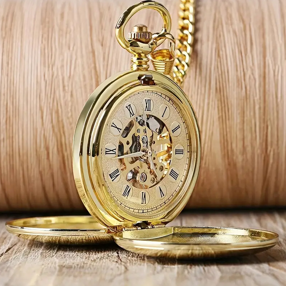 Classic double face hand winding mechanical pocket watch smooth surface hollowed Roman numeral men women mechanical pocket watch