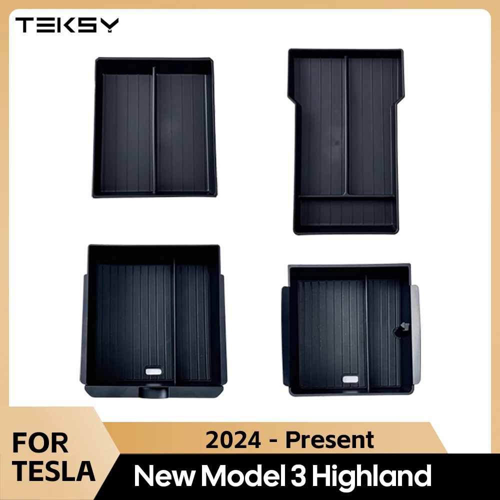 Dla Tesla New Model 3 HIGHLAND 2024 2025 Schowek na podłokietnik konsoli środkowej Górny i dolny Flokowane akcesoria Nowe