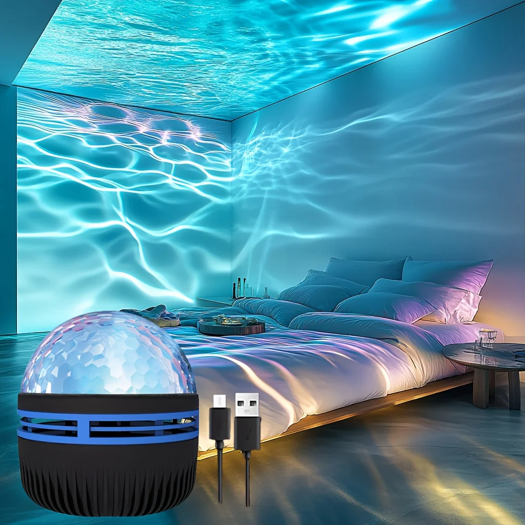 Projektor LED Galaktyki z Efektem Wody, RGB, Inteligentny Pilot, Lampa Aurora Gwiazd, KTV, Zasilany przez USB, Automatyczne Obrotowe Światło do Domu, Sypialni