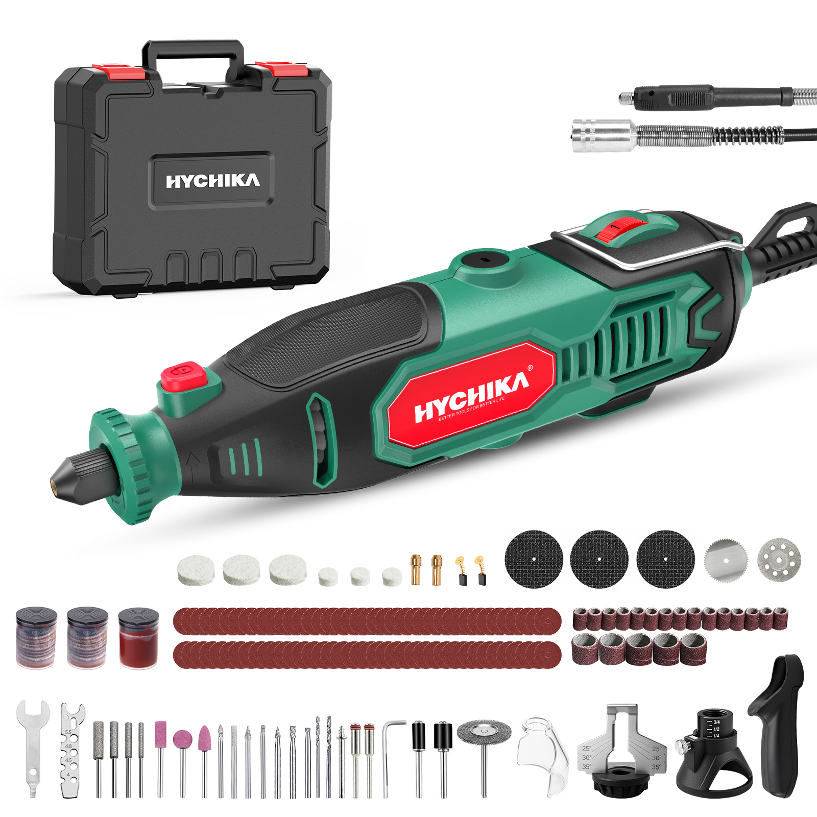 HYCHIKA точилка для бензопилы с коробкой для хранения, 167 шт., аксессуары, 7 скоростей, 150 Вт, роторный инструмент для сверления, шлифовки, электроинструментов