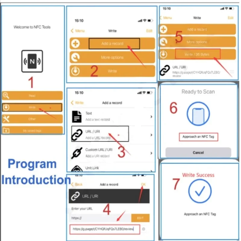 NFC 215 programable para tarjeta de revisión de Google Tabla de estación NFC El código QR de 13,56 Mhz se puede configurar independiente para vincular la tarjeta de pie
