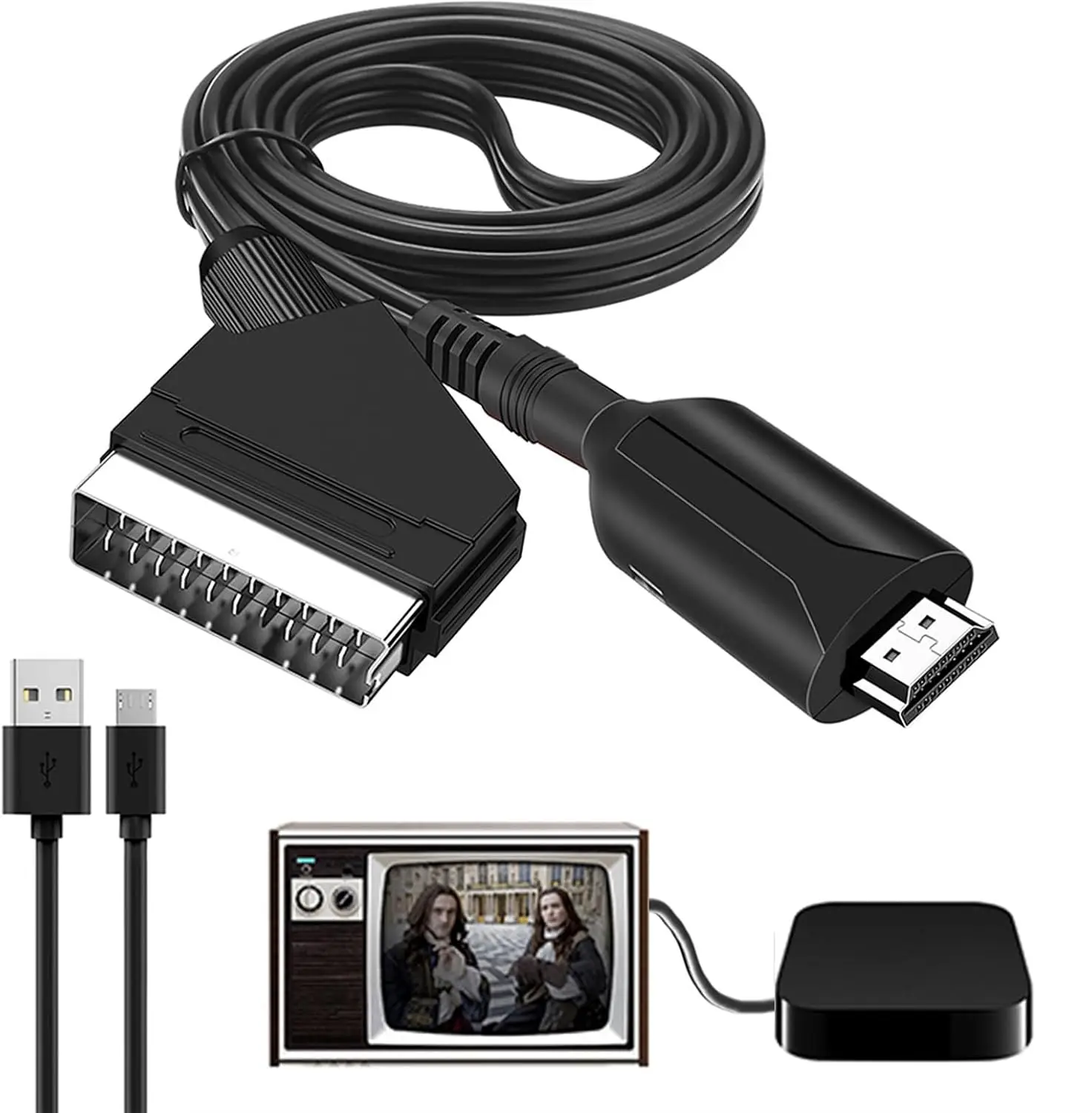 Powice Scart a HDMI adaptador convertidor Scart HDMI 1080P con Cable de entrada Scart puerto de salida HDMI para HDTV STB VHS Xbox PS3 DVD