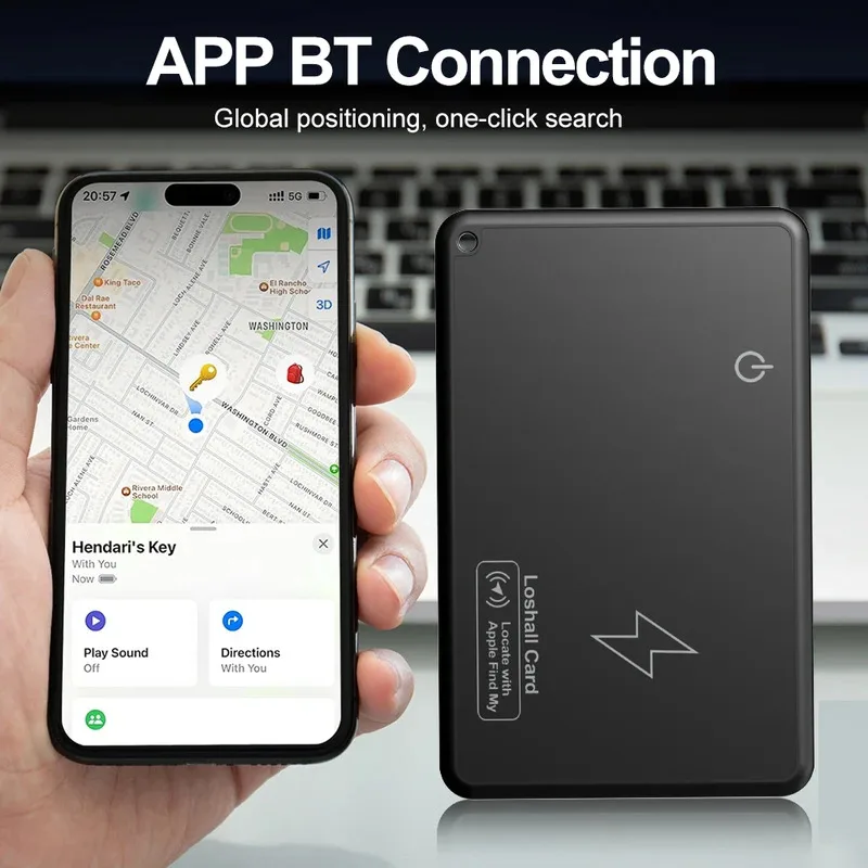 Mini Wallet Tracker Card Wireless Charging Tracking Location Waterproof GPS Locator Work with Apple Find My App Tracker for IOS