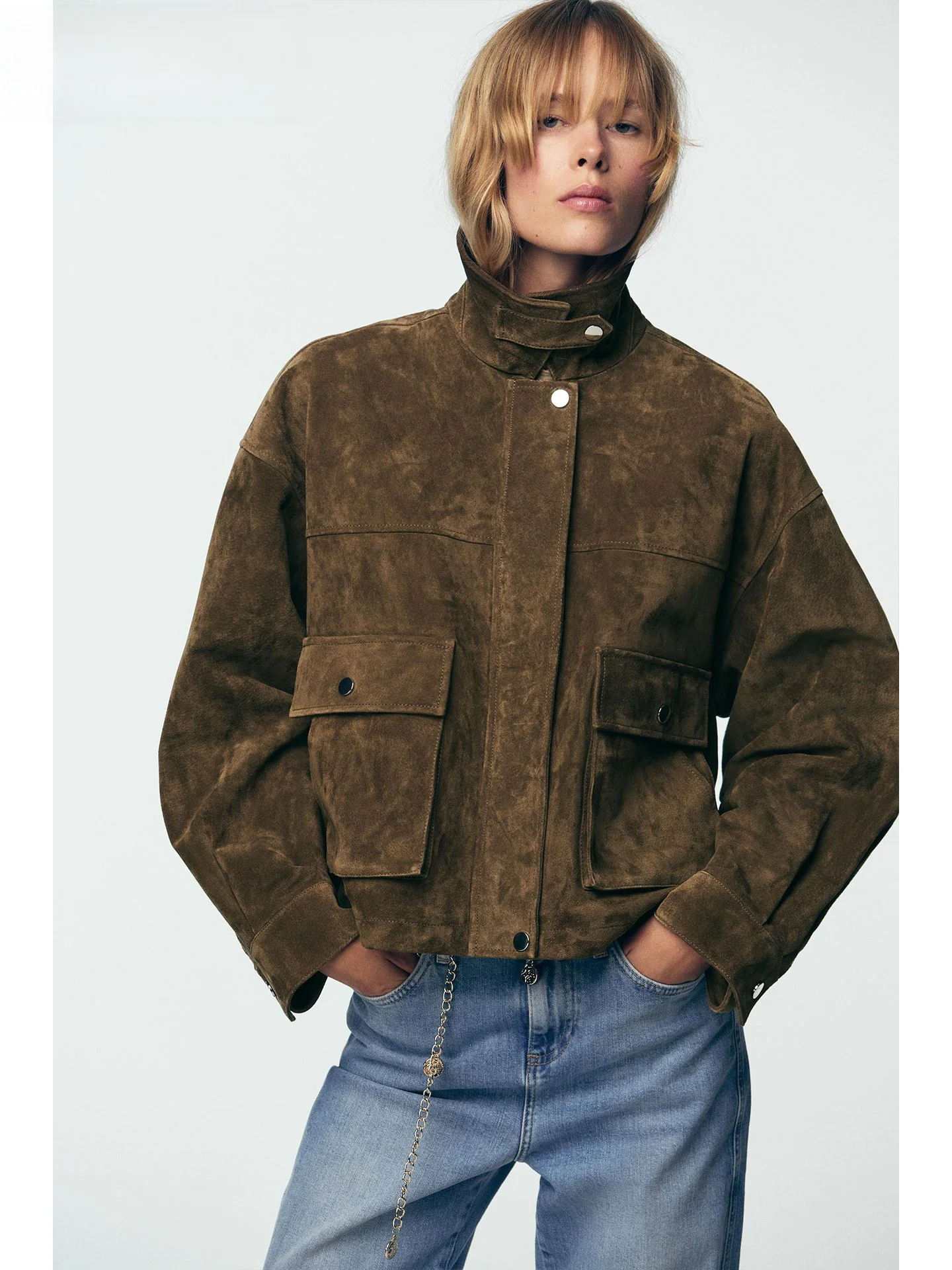 Jaqueta de Couro com Gola Piloto de Moda Outono 2025 ZAPRHA, Manga Longa, Estilo Casual Versátil para Mulheres