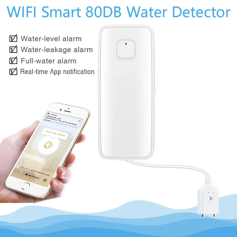 Tuya Wifi Smart Water Lek Sensor Water Overloop Niveau Detector 80db Geluid Alarmsysteem Overstroming Lekkage Sensor Afstandsbediening
