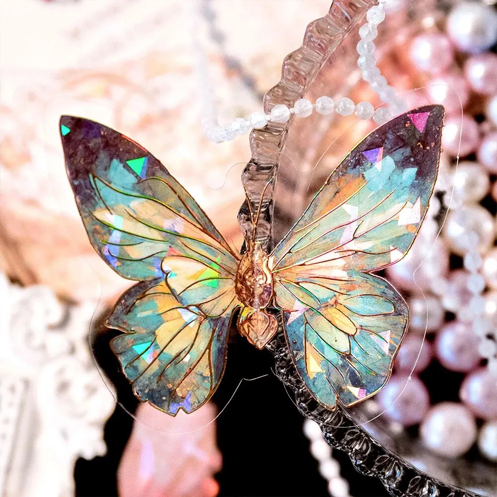 5 styles 20 pièces/paquet INS papillon PET autocollant Pack glace cristal Laser or bricolage manuel décoration 3D Scrapbook