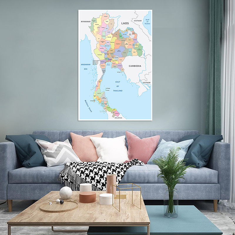 100*150Cm De Thailand Kaart Administratieve Kaart In Engels Niet-geweven Canvas Schilderij Wall Art Poster En print Woondecoratie