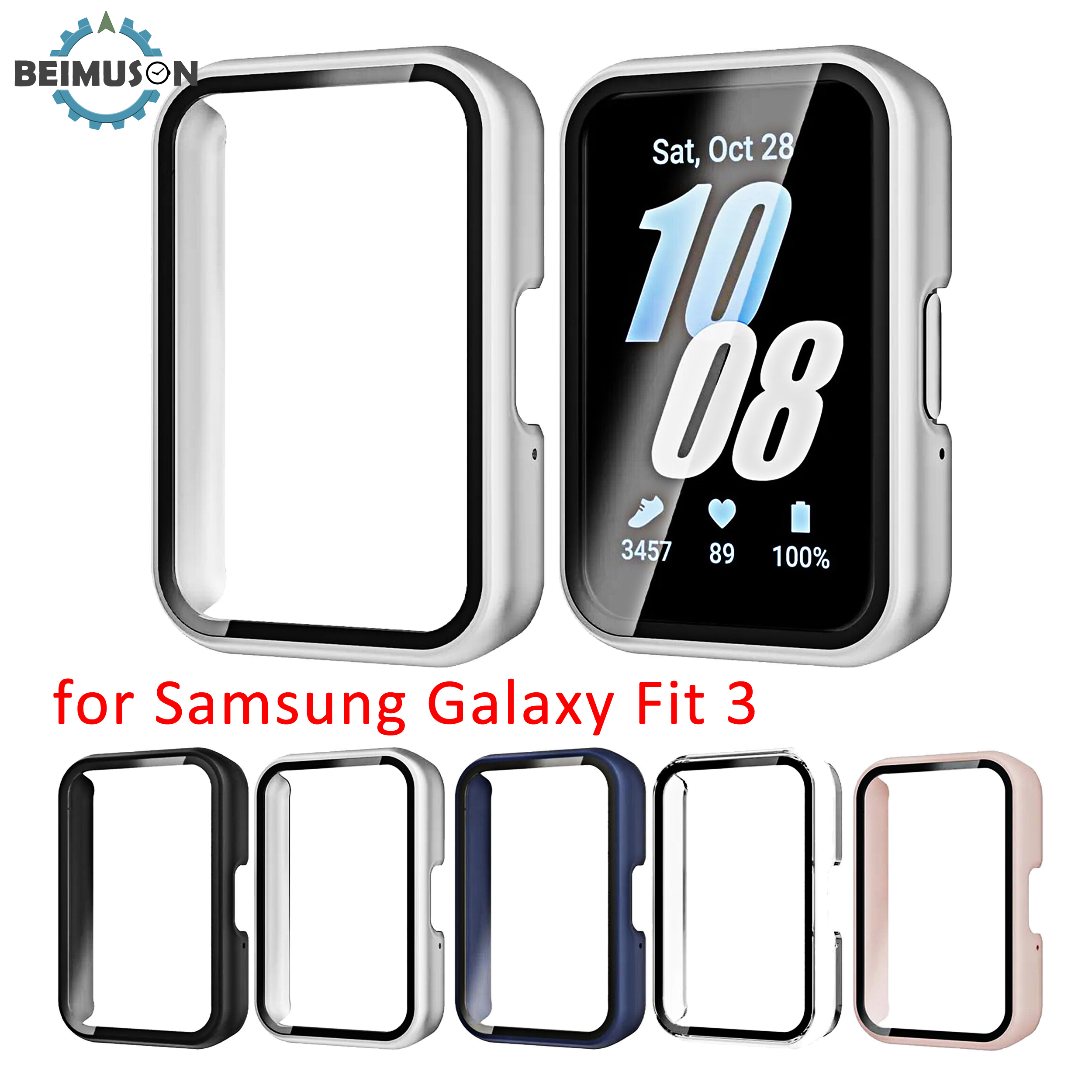 Capa de relógio compatível com Samsung Galaxy Fit3, moldura protetora para PC, protetor de tela de vidro temperado integrado, arranhões