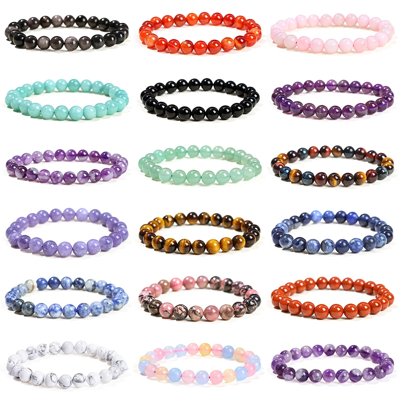 JD pulsera de cuentas de piedra Natural amatista Ojo de Tigre cristal cuarzo ágata cuentas de gemas brazaletes mujeres hombres Reiki joyería de curación regalo