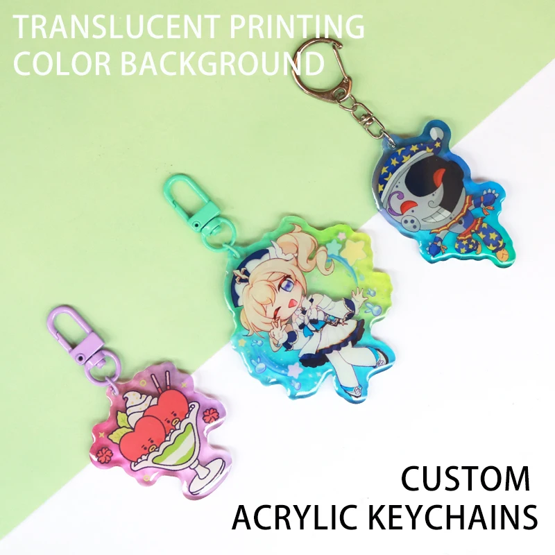 Chaveiros de impressão translúcida personalizados logotipo da foto dos desenhos animados personalizado anime encantos acrílico transparente personalizado designer chaveiro
