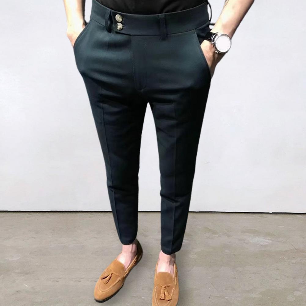 เสื้อผ้าผู้ชายแนวอินเทรนด์กางเกงยีนส์ขายาวถึงข้อเท้าเก้า celana setelan เข้ารูปมีซิปรูดทนต่อการสึกหรอแนวสำนักงาน celana setelan ที่เก้า