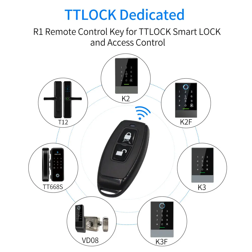 TTlock Remote Control Key Fob R1 2.4GHz Wireless for Smart Lock Door Access Universal to TTLock TTHotel App Remote Controller
