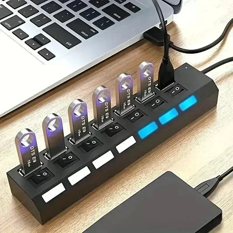 4/7 Ports LED High Speed USB 2.0 Hub 5Gbps Multi Ports USB Power Adapter Expander USB Splitter With Switch For Laptop Computer