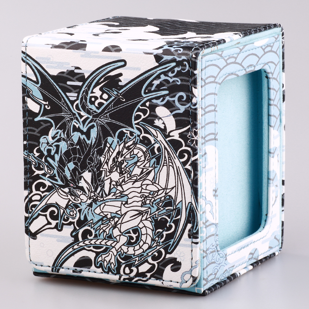 Caixa de baralho de cartas de dragão branco de olhos azuis MTG Commander Display Magic YGO DND Spell Cards PTCG TCG FaB se encaixa em mais de 100 cartões de manga dupla