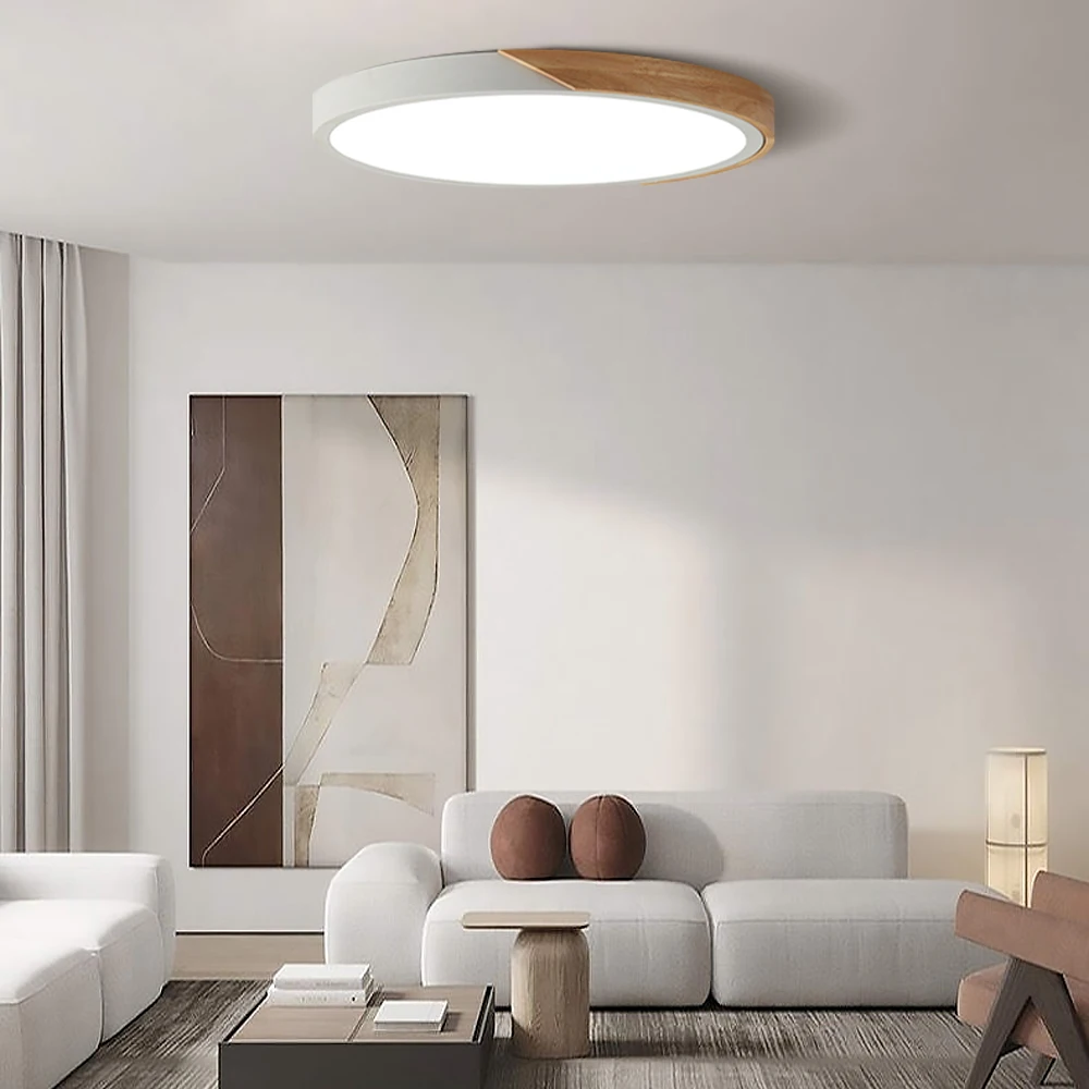 Đèn LED Lắp Mặt Ốp Trần Hiện Đại Siêu Mỏng Chiếu Sáng Đèn Gỗ Đèn Phòng Khách Nhà Trang Trí Ban Công Điều Khiển Từ Xa