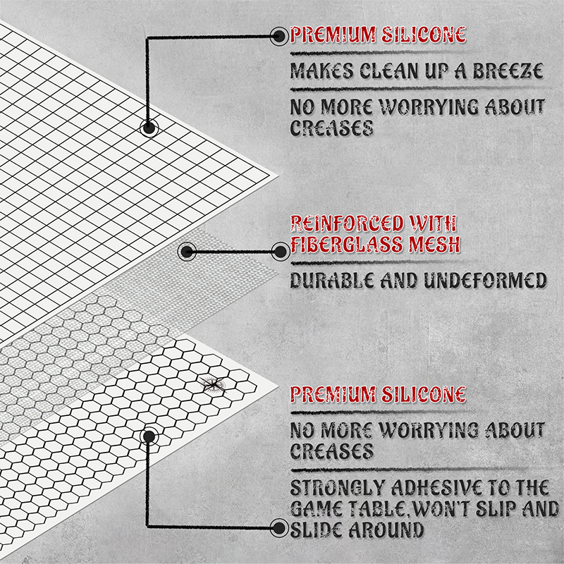 Dnd rpgゲーミングマットシリコンバトルボード両面正方形および六角23 "x 35"-折りたたみ式でロール可能-卓上pgに最適