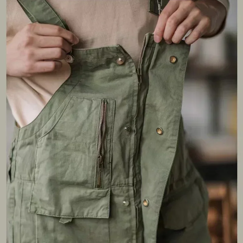 Monos de algodón Retro americano, Baberos, mono holgado para lavar, tirantes para hombre, pantalones holgados de longitud completa para las cuatro estaciones