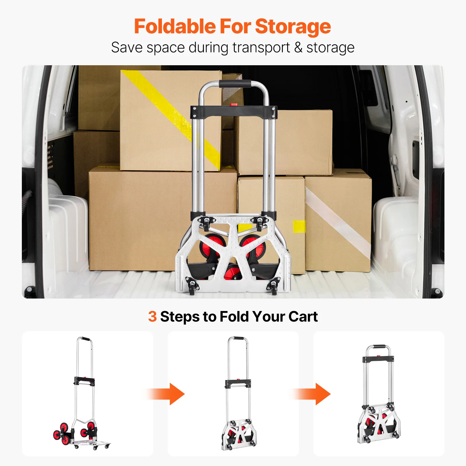 SucceBuy 260lbs Folding Hand Truck with Telescoping Handle & 2 Elastic Ropes Stair Climbing Cart Dolly for Warehouse Moving