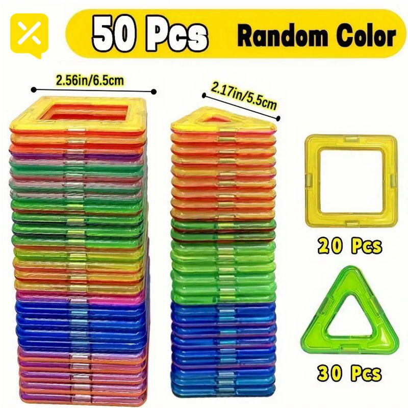 Carreaux de Construction magnétiques 50 pièces, blocs magnétiques, ensemble de Construction de plus de 3 ans, jouet éducatif Montessori, cadeaux pour enfants