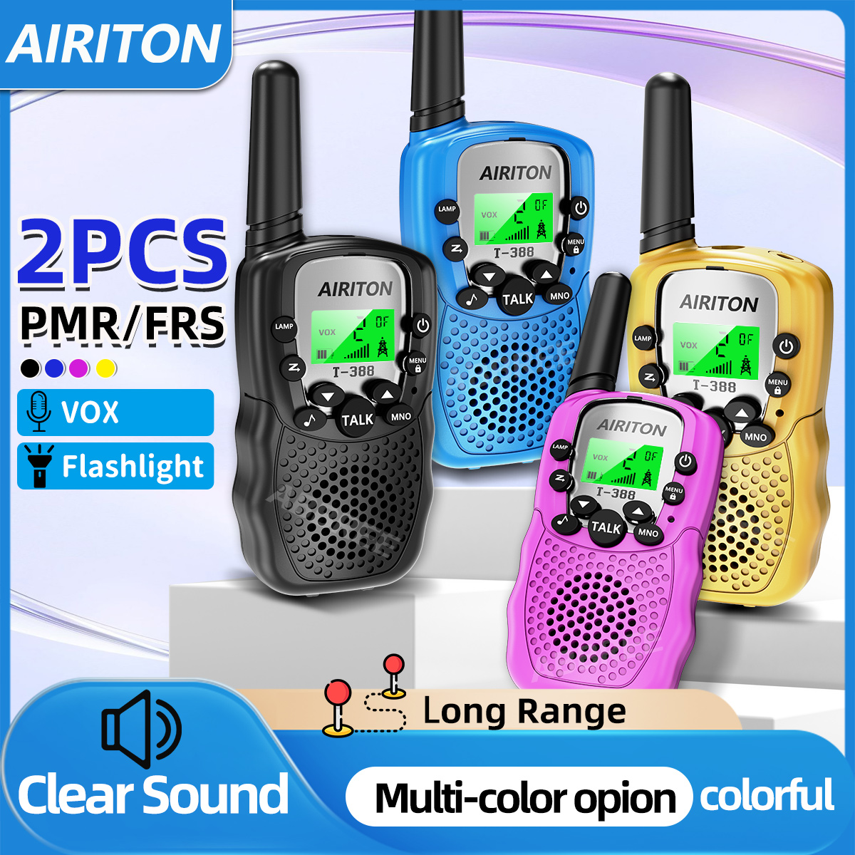 Walkie Talkie AIRITON T-388 para niños, 2 uds., PMR/FRS, voz clara, escaneo de canales de largo alcance, manos libres, gran regalo para niños, Radioaficionado