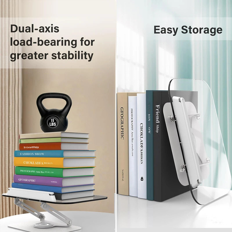 Adjustable Reading Stand360360-Degree Rotating Book Stand Foldable Desktop Bookshelf Elastic Clip Page Neck Protection Book Stan