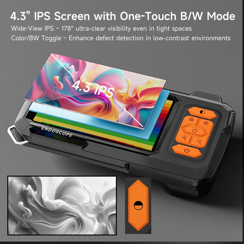 Endoscope à double objectif, Endoscope, écran IPS 4.3 pouces, HD1080P, sonde de 8MM, caméra de plomberie étanche avec led réglables pour contrôle de voiture